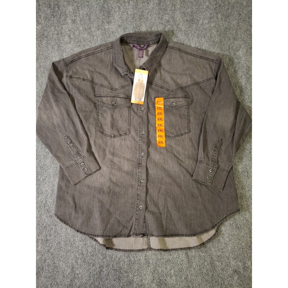 Gloria Vanderbilt Womens Grey Denim Button Up Shirt Western Yoke Size 2XL NEW